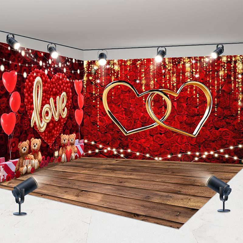 Aperturee - Aperturee Romantic Rose Bear Valentines Day Room Set Backdrop