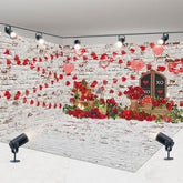 Aperturee - Aperturee Retro Bricks Wall Valentines Day Room Set Backdrop