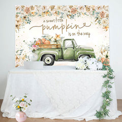 Aperturee - Floral Sweet Pumpkin Green Car Baby Shower Backdrop