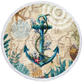 Aperturee - Aperturee Relaxing Poolside Anchor Pattern Round Beach Towel