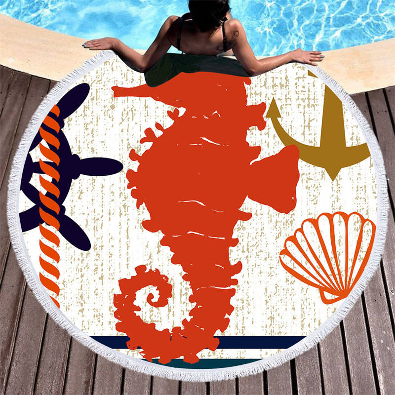 Aperturee - Aperturee Relax Poolside Scene Marine Life Round Beach Towel