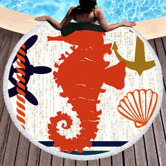 Aperturee - Aperturee Relax Poolside Scene Marine Life Round Beach Towel