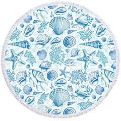 Aperturee - Aperturee Summer Vibe Blue White Porcelain Round Beach Towel