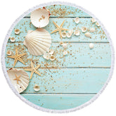 Aperturee - Aperturee Summer Vibe Ocean Seashell View Round Beach Towel