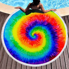 Aperturee - Aperturee Vibrant Summer Vibe Rainbow Spiral Round Beach Towel