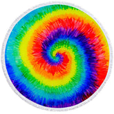 Aperturee - Aperturee Vibrant Summer Vibe Rainbow Spiral Round Beach Towel
