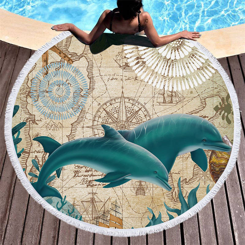 Aperturee - Aperturee Summer Atmosphere Marine Themed Round Beach Towel