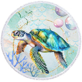 Aperturee - Aperturee Turtle Coral Summer Holiday Vibe Round Beach Towel