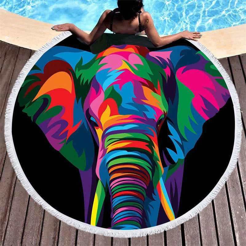 Aperturee - Aperturee Abstract Elephant Art Summer Vibe Round Beach Towel