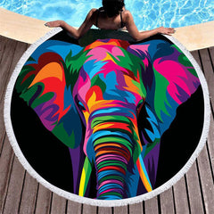 Aperturee - Aperturee Abstract Elephant Art Summer Vibe Round Beach Towel