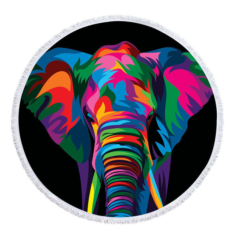 Aperturee - Aperturee Abstract Elephant Art Summer Vibe Round Beach Towel