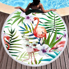 Aperturee - Aperturee Flamingo Hawaii Style Summer Vibe Round Beach Towel