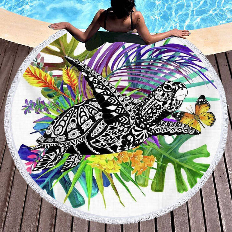 Aperturee - Aperturee Hawaii Grass Butterfly Sweet Vibe Round Beach Towel