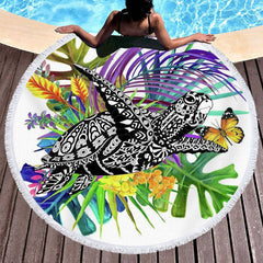 Aperturee - Aperturee Hawaii Grass Butterfly Sweet Vibe Round Beach Towel
