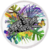 Aperturee - Aperturee Hawaii Grass Butterfly Sweet Vibe Round Beach Towel