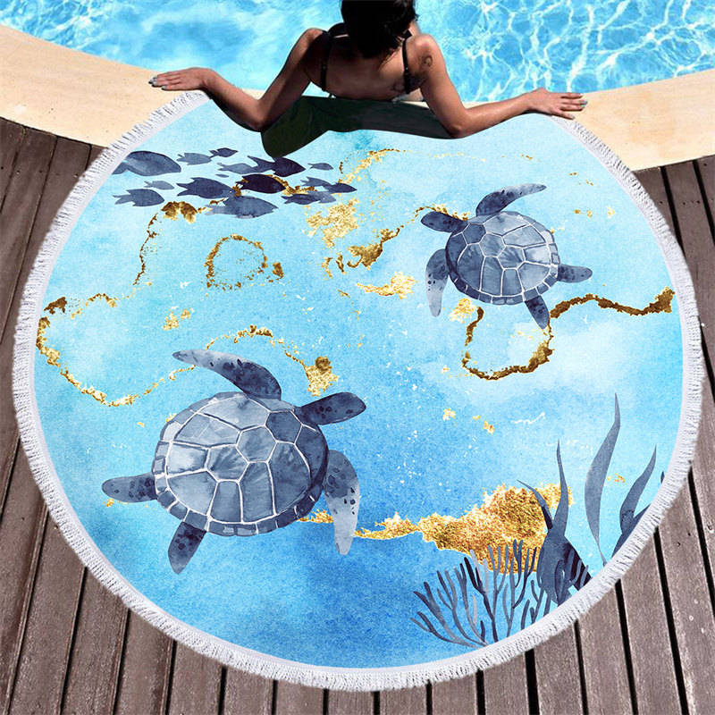 Aperturee - Aperturee Marine Organisms Coral Turtles Round Beach Towel