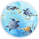 Aperturee - Aperturee Marine Organisms Coral Turtles Round Beach Towel