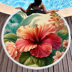 Aperturee - Aperturee Hawaii Styles Floral Relaxtion Round Beach Towel
