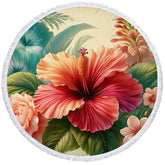 Aperturee - Aperturee Hawaii Styles Floral Relaxtion Round Beach Towel