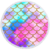 Aperturee - Aperturee Glitter Colorful Mermaid Style Round Beach Towel
