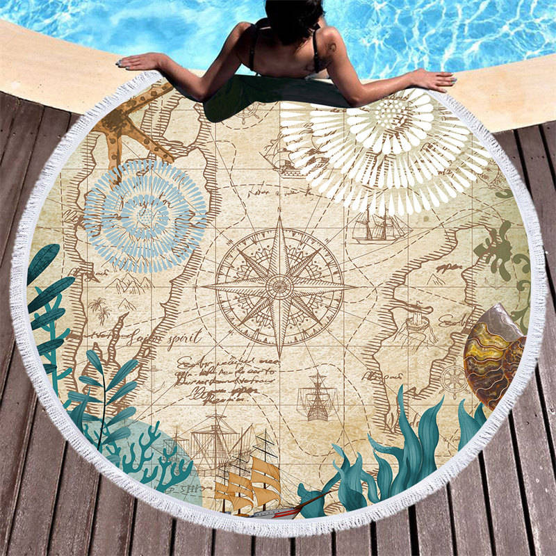 Aperturee - Aperturee Desert Treasure Map Grass Vibe Round Beach Towel