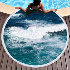 Aperturee - Aperturee Wave And Reefs Summer Vibe Holiday Round Beach Towel