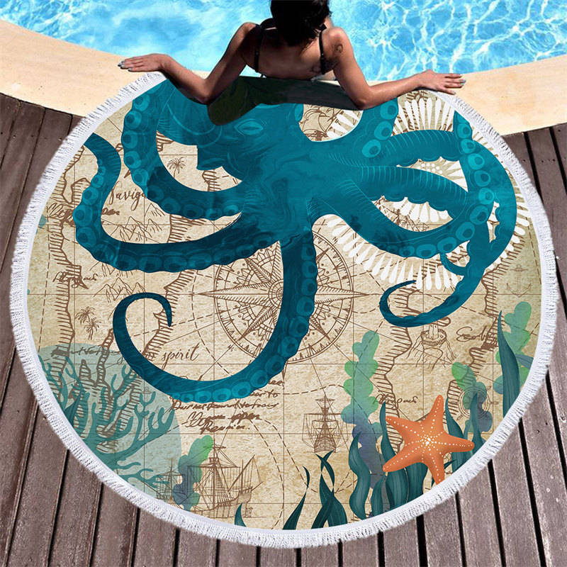 Aperturee - Aperturee Desert Treasure Octopus Mysterious Round Beach Towel