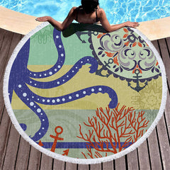 Aperturee - Aperturee Octopus Anchor Ocean Summer Vibe Round Beach Towel