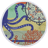 Aperturee - Aperturee Octopus Anchor Ocean Summer Vibe Round Beach Towel