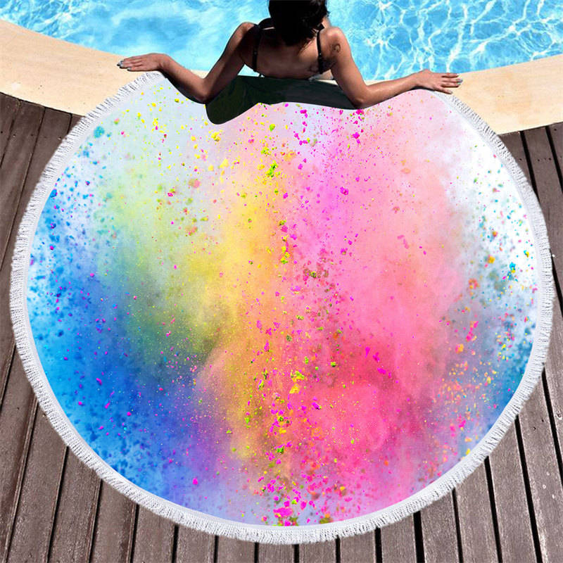 Aperturee - Aperturee Gradient Multi Rainbow Colored Round Beach Towel