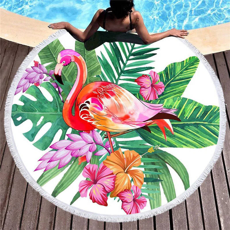 Aperturee - Aperturee Hawaiian Flamingo Summer Holiday Round Beach Towel