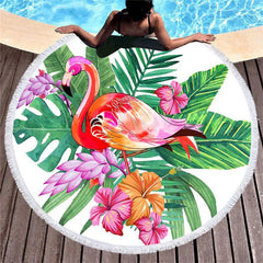 Aperturee - Aperturee Hawaiian Flamingo Summer Holiday Round Beach Towel