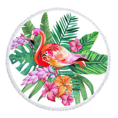 Aperturee - Aperturee Hawaiian Flamingo Summer Holiday Round Beach Towel