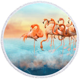 Aperturee - Aperturee Flamingo Sunset Heaven Sweet Scene Round Beach Towel