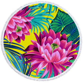 Aperturee - Aperturee Vibrant Hawaiian Style Flowers Round Beach Towel