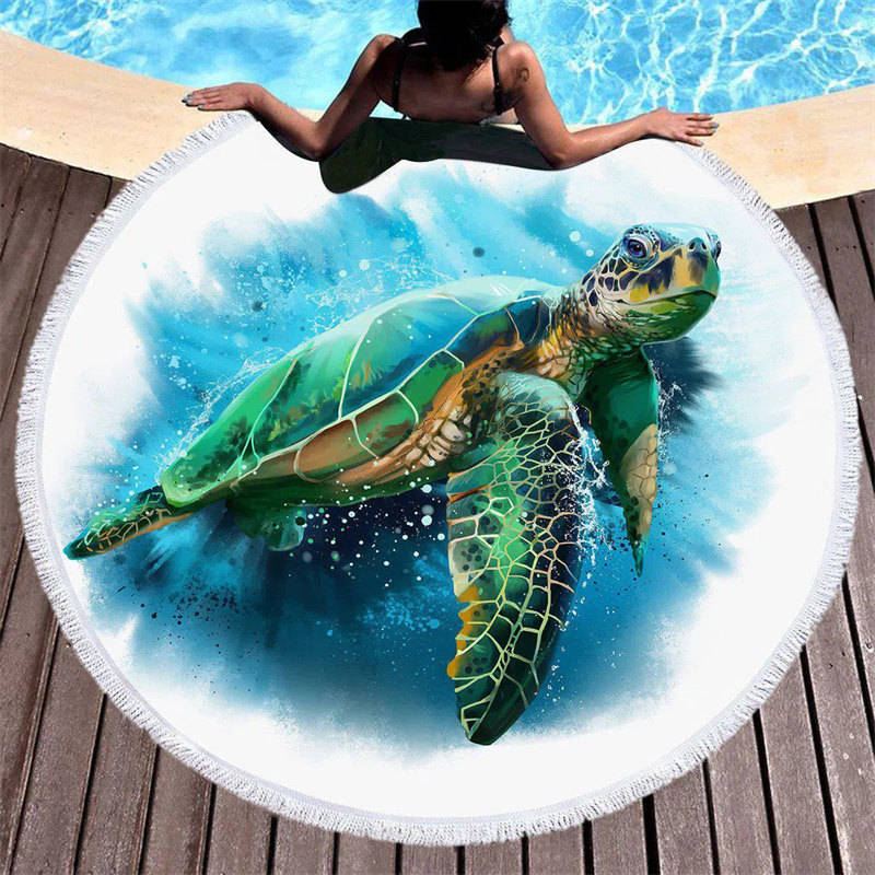 Aperturee - Aperturee Simple Sea Turtle Ocean Summer Round Beach Towel
