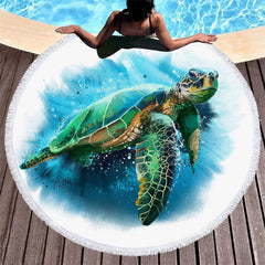 Aperturee - Aperturee Simple Sea Turtle Ocean Summer Round Beach Towel