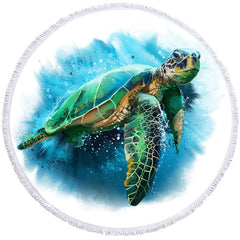 Aperturee - Aperturee Simple Sea Turtle Ocean Summer Round Beach Towel