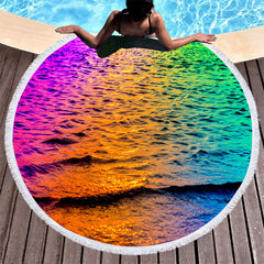 Aperturee - Aperturee Colorful Waves Under The Sunset Round Beach Towel