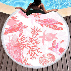 Aperturee - Aperturee Minimally Pink Returnees Coral Round Beach Towel