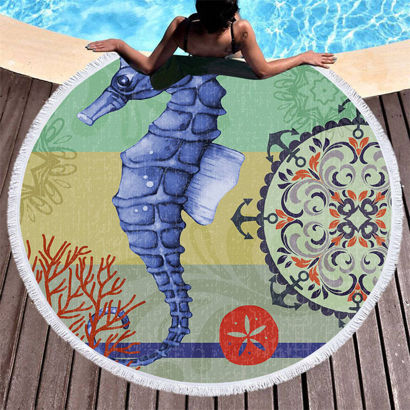 Aperturee - Aperturee Seahorse Anchor Mysterious Vibe Round Beach Towel