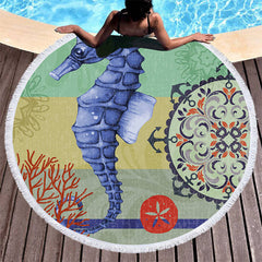 Aperturee - Aperturee Seahorse Anchor Mysterious Vibe Round Beach Towel