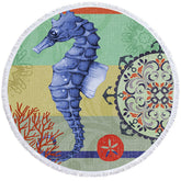 Aperturee - Aperturee Seahorse Anchor Mysterious Vibe Round Beach Towel