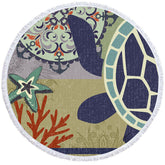 Aperturee - Aperturee Sea Turtle Starfish Coral Reefs Round Beach Towel