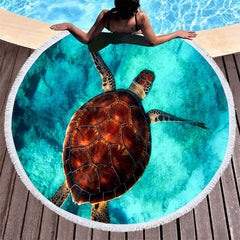 Aperturee - Aperturee Realistic Photography Of Turtle Round Beach Towel