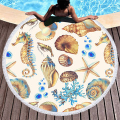 Aperturee - Aperturee Sea Star Seahorse Coral Pattern Round Beach Towel