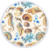 Aperturee - Aperturee Sea Star Seahorse Coral Pattern Round Beach Towel