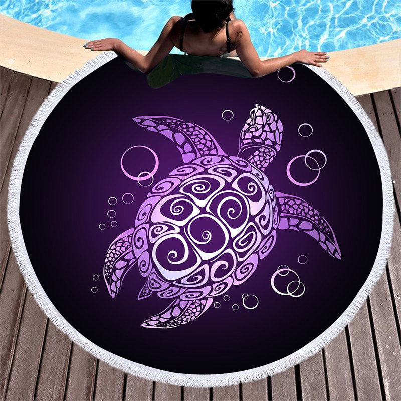 Aperturee - Aperturee Mysterious Black Purple Turtle Round Beach Towel