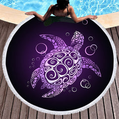 Aperturee - Aperturee Mysterious Black Purple Turtle Round Beach Towel