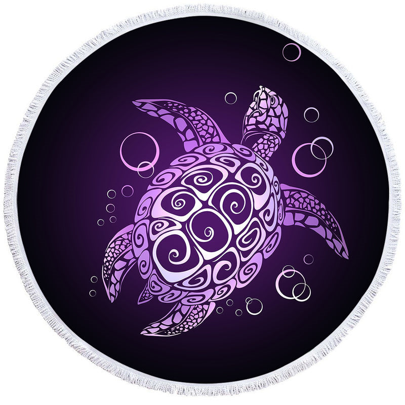 Aperturee - Aperturee Mysterious Black Purple Turtle Round Beach Towel